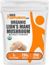 BulkSupplements.com Poudre d'extrait de champignons de lion biologique - Poudre de supplément de lion, super-aliments pour le bien-être - Vegan, 1g par portion, 250g (8.8 oz) (paquet de 1)
