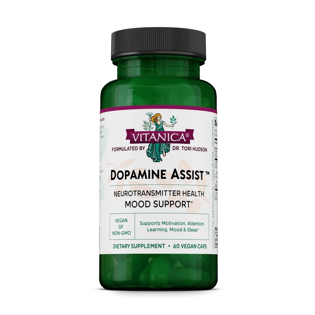 Vitanica Dopamine Assist, Dr Formulé Dopamine Supplément, L-Tyrosine, Mucuna Pruriens Neurotransmetteur Support d'humeur, Vitamine B6, Folate, Extrait de thé vert Quercetin Vegan, 60 Capsules