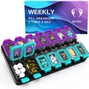 Extra Large Organisateur de pilules hebdomadaires 2 fois par jour - Pilule hermétique Boîte de 7 jours - Cas de vitamine Am Pm - Conteneur de médicaments Support de supplément de deux semaines Entreposage quotidien des médicaments Deux fois Med XL Vert/Purple