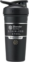 Bouteilles de mélange Strada Shaker Cup Bouteille d'eau en acier inoxydable isolée avec fouet en fil, 24-Ounce, noir
