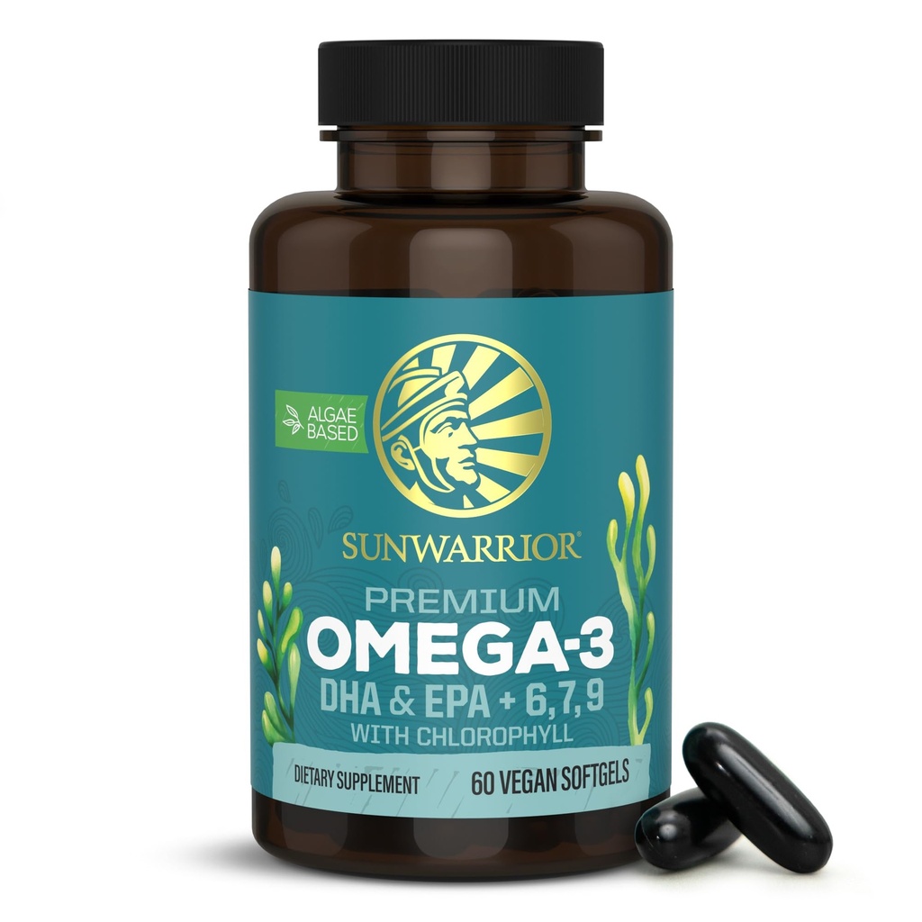 Sunwarrior Vegan Omega 3 DHA & EPA Supplément Huile d'algues Alternative préférée à l'huile de poisson soutient le cerveau articulaire et la santé cardiaque (60 comte)