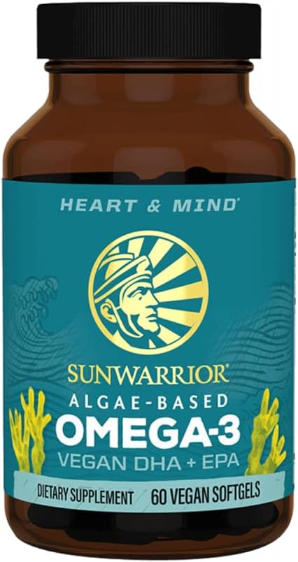 Sunwarrior Vegan Omega 3 DHA & EPA Supplément Huile d'algues Alternative préférée à l'huile de poisson soutient le cerveau articulaire et la santé cardiaque (60 comte)