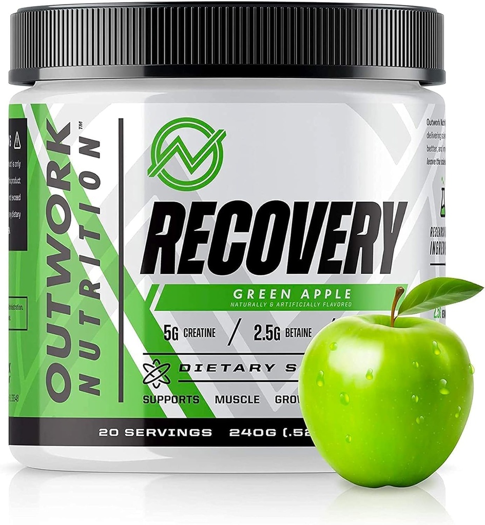 Outwork Nutrition Post Workout Recovery Poudre - Créatine Monohydrate, KSM-66 Ashwagandha & Tart Cherry - Rapids Recovery, Soulagement - Creatine Poudre pour hommes et femmes, pomme verte, 240 Gr