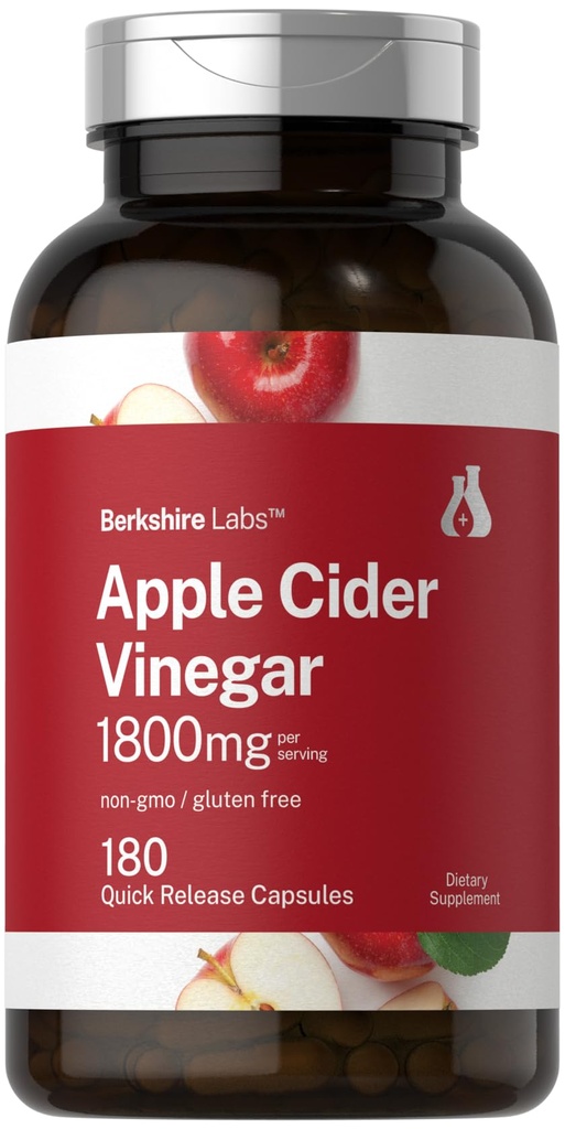 Horbaach Capsules de vinaigre de cidre de pomme $ 1800mg $ 180 Count $ Non-OGM, supplément sans gluten $ par Berkshire Labs