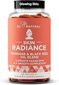 La peau et le teint sans défaut radiants – Acné hormonal, soin de la peau – Soutenez vos blocs de construction de beauté naturelle – pilules d'acné pressées à froid, huile de Primrose du soir, huile de graines noires et DIM – 60 softgels liquides