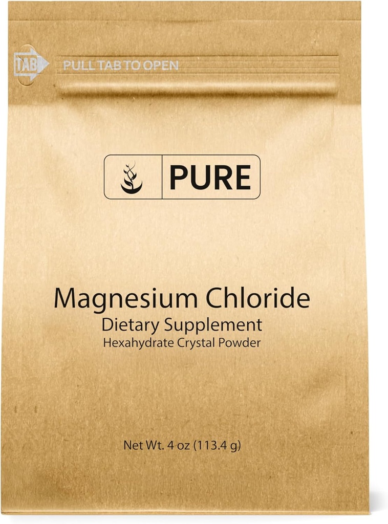 Ingrédients originaux purs Chlorure de magnésium (4oz) Supplément oral, poudre de cristal, supplément de magnésium, qualité alimentaire