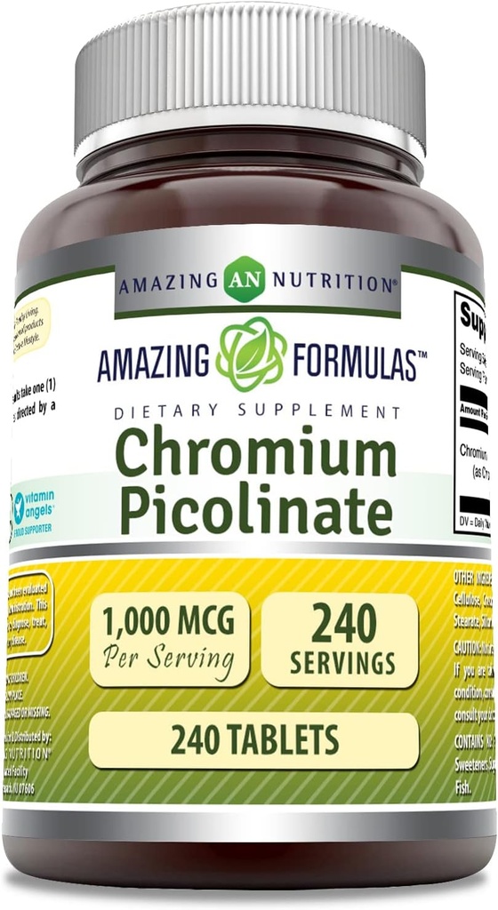Formules étonnantes Picolinate de chrome 1000 Mcg.com Supplément de comprimés non-OGM.