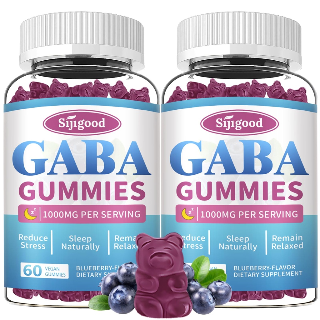 2 Pack Gommies GABA pour adultes, Relaxation, Zzz & Mood – Gommies Calmes sans sucre avec L-Theanine, 5-HTP, Vitamine D3 – Support Zzz naturel, Suppléments GABA pour enfants, 120 Compte