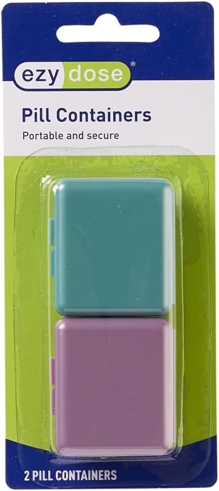 EZY DOSE Daily Travel Pocket Pharmacie Organisateur Pill, Petit Organisateur Vitamine, Compact Medicine Container, Travel Friendly, Portable Pill Box, Couleurs May Vary, 2-Pack, BPA Free