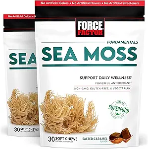 FACTEUR DE FORCE Mousse de mer Soft Chews, soutien de l'immunité, de la digestion, et de la santé cardiaque, Irish Sea Moss Superfood & Antioxydants Supplément, non-OGM, sans gluten, caramel salé, 60 Chews doux, 2-pack