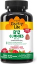 Country Life Vitamine B12 Gummies – 850 mcg Cyanocobalamine, 120 Compte – Vegan, supplément sans gluten pour le métabolisme de l'énergie et le système nerveux support – Fraise naturelle parfumée, 2g sucre