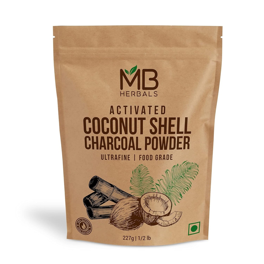 MB Herbals activé en poudre de charbon de coco Shell 8 oz (227 Gram / 0.5 LB)