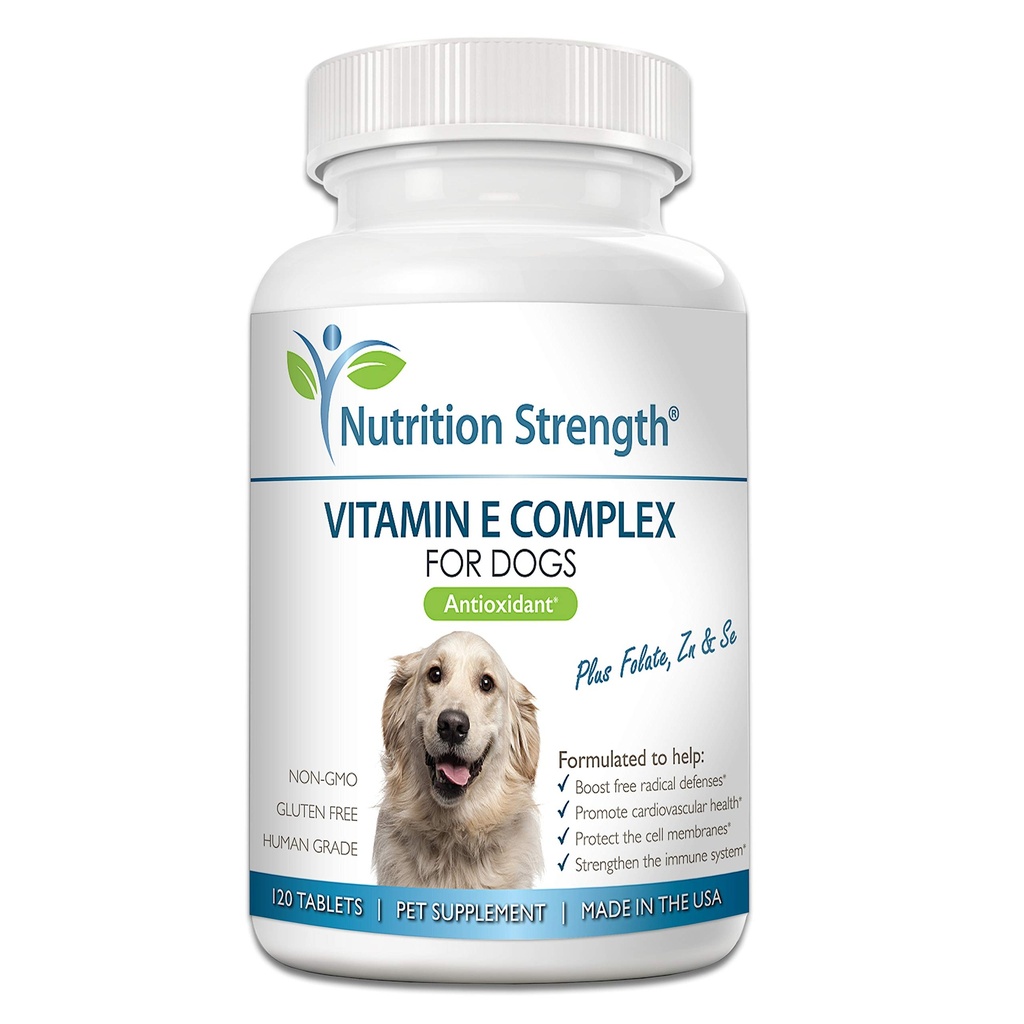 Vitamine E pour chiens, Promouvoir la santé cardiovasculaire, Membranes de cellules de soutien, Complexe Vitamine E pour stimuler le système immunitaire des chiens Plus zinc, sélénium, folate, huile de saumon, 120 comprimés à croquer