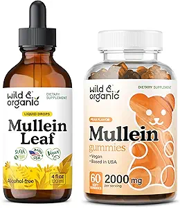 Teinture de Mulléine sauvage et biologique 4 fl oz & Mullein Gummies 60 Compte