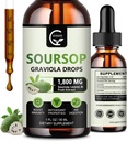 (2 Pack) Sourop Graviola gouttes liquides 1800mg, 98% Absorption Sourop gouttes liquides pour le soutien cellulaire et la régénération, Immune Boost, Relax, Foie et Sommeil, Bonneté à base de plantes, Sans gluten, 1 Fl Oz