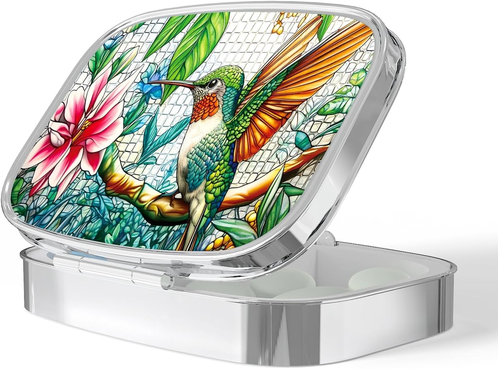 Pill Box-2 Compartiment petit cas de pilule Portable pour Pocket & Purse Single Pill Carrier Pill Conteneur pour contenir des vitamines Médicaments Huile de poisson et suppléments sans BPA (Cummingbird)