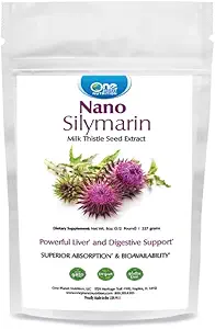 One Planet Nutrition Nano Silymarin Poudre 8 oz (227 portions), Extrait de graines de chardon de lait, Nano pour l'absorption accrue, supporte la Welness globale, non-OGM, végétalien, sans gluten
