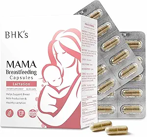 Mama Mama de BHK Allaitement Gélules, Augmenter l'approvisionnement en lait maternel, Supplément pour post-grossesse et soutien à l'allaitement, 60 capsules, 2 semaines
