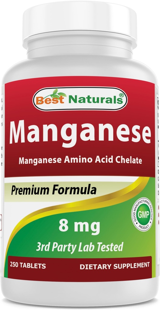 Meilleurs naturels Manganèse (chélate d'acide amino-manganèse) 8 mg- 250 comprimés