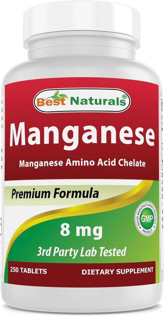 Meilleurs naturels Manganèse (chélate d'acide amino-manganèse) 8 mg- 250 comprimés