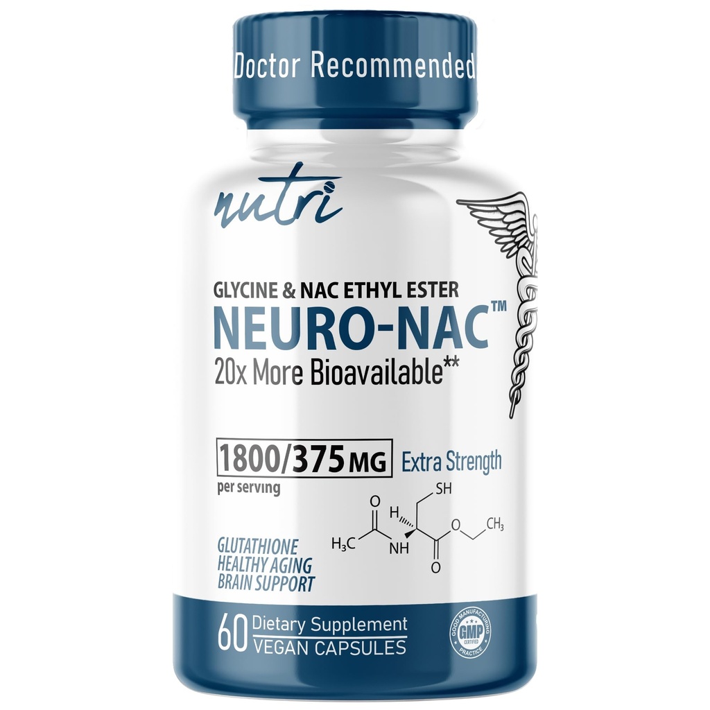 Nutri Neuro Supplément NAC 375mg Extra Strength avec 1800mg Glycine - N-acétyl Cysteine Ethyl Ester - 20x Plus Biodisponible - Boost Glutathion 10x Plus - 90 Capsules Vegan - 3ème partie testée