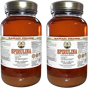 Spiruline Extrait liquide sans alcool, Spiruline biologique (Arthrospira platensis) Algae séché Glycérite supplément à base de plantes naturelles, Hawaii Pharm, États-Unis 2x32 fl.oz