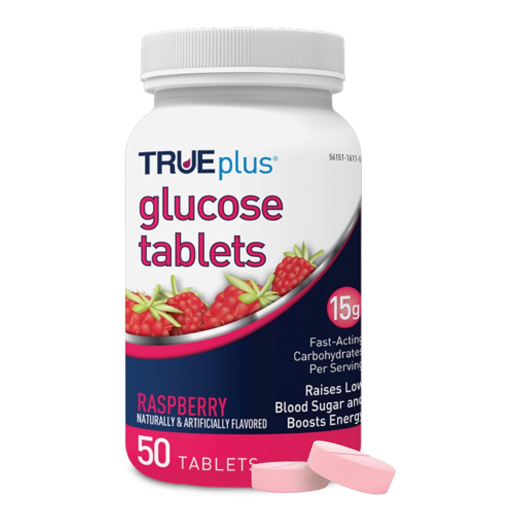 Comprimés de glucose TRUEplus®, arômes de framboise - 50ct