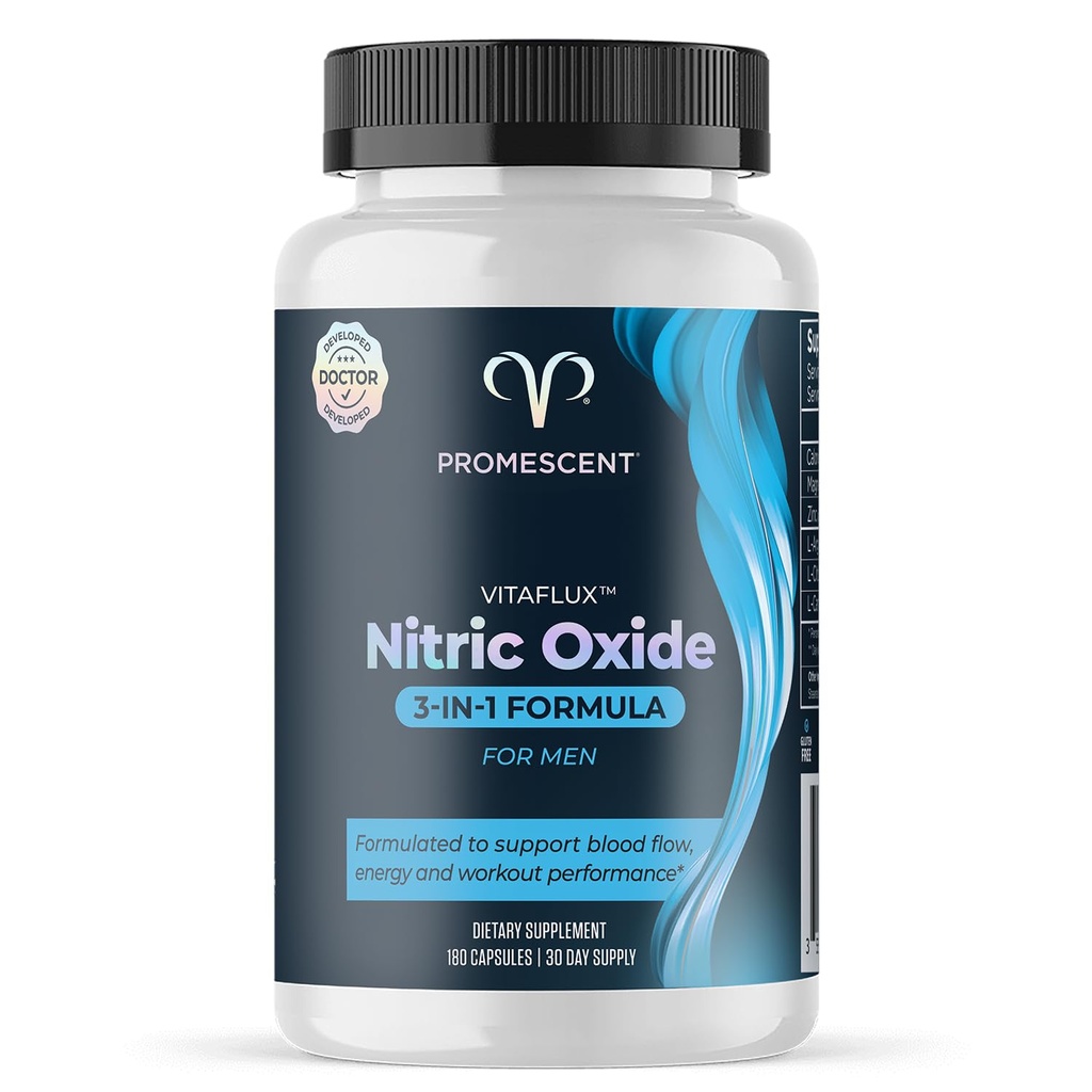 Supplément à l'oxyde nitrique de VitaFLUX, L Arginine l Suppléments à la citrulline de qualité pour les hommes, soutient un flux sanguin sain, supplément à l'oxyde nitrique, 180 capsules