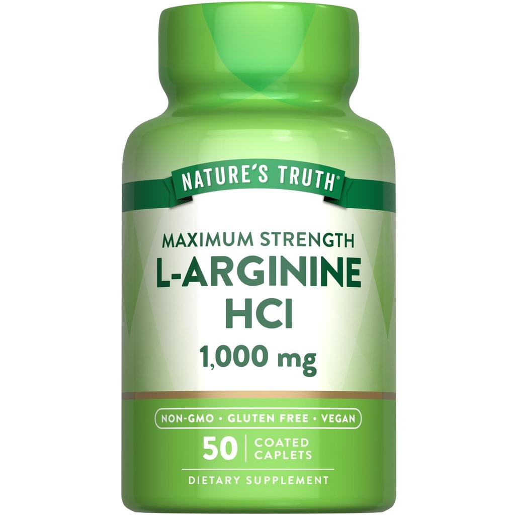 Nature's Truth L-Arginine HCL 1000mg.50 Caplets.com Supplément essentiel à l'acide aminé.com Vegan, Supplément sans OGM et sans gluten.