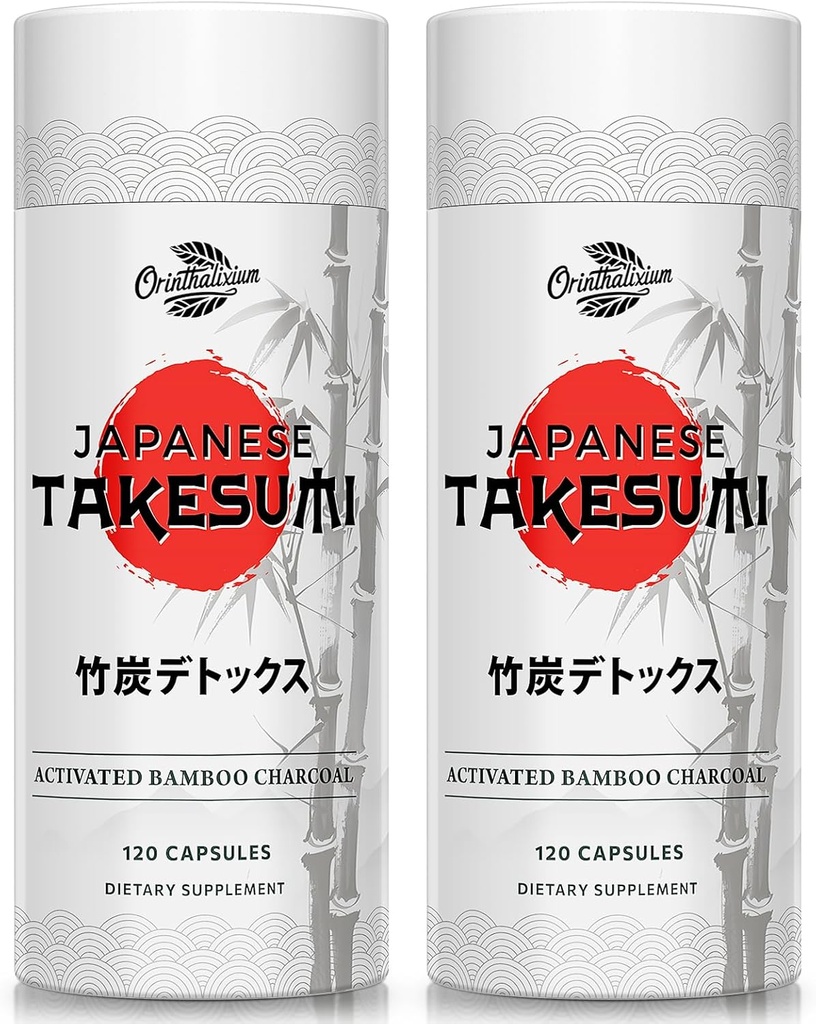 Takesumi Bamboo Charcoal 2000mg – Charcoal activé de Bamboo pour Max Absorption, Detox & Gut, 120 Capsules Vegan(2 bouteille)