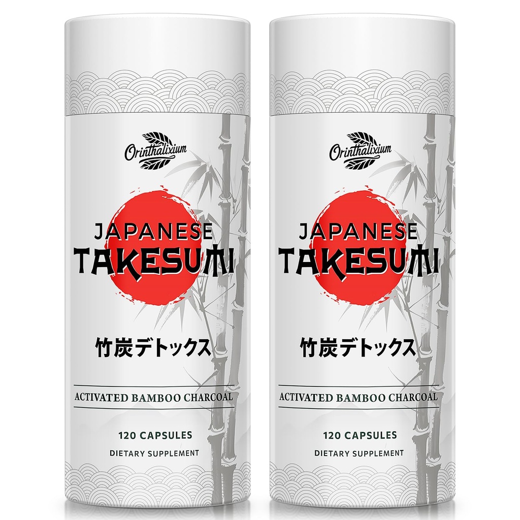 Takesumi Bamboo Charcoal 2000mg – Charcoal activé de Bamboo pour Max Absorption, Detox & Gut, 120 Capsules Vegan(2 bouteille)