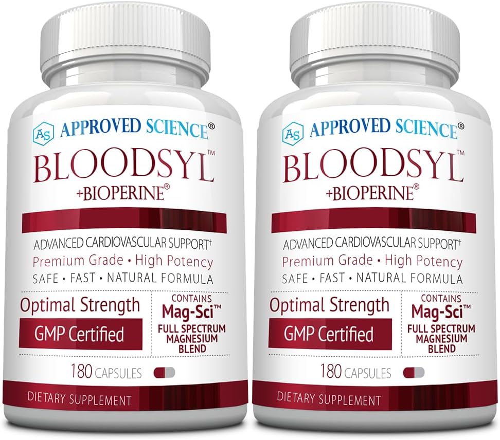 Sciences approuvées Bloodsyl - Supporte le flux sanguin - Hawthorn Berry, Magnésium, BioPerine - Vegan - 180 Capsules - Pack de 2