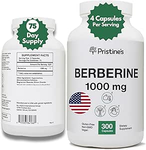 PRISTINE'S Berberine Supplement Capsules - 1000 MG 75 Day Approvisionnement - Heart, & Immunity Health Support Antioxydant - Digestive Tract & Healthy Gut Flora Support