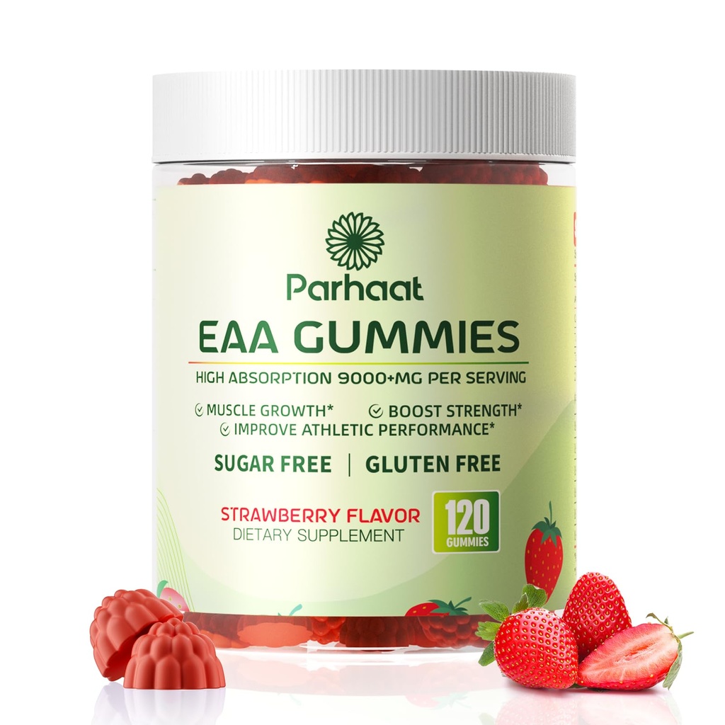 EAA Gummies 120 Gummies (Strawberry), acides aminés essentiels - tous les 9 aminos essentiels (EAA) et tous les aminos à chaîne ramifiée (BCAA), non-OGM, sans gluten, respectueux des végétaux