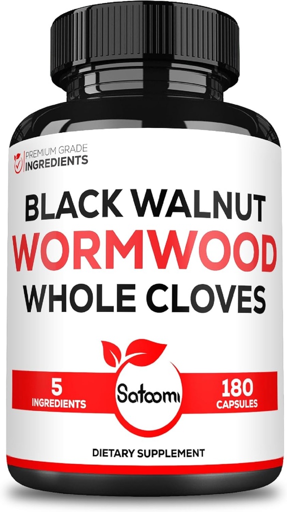 Satoomi 5 en 1 Wormwood Capsules Supplement - Extrait de noyer noir, cloves entières, curcuma et Berberine HCl - Système immunitaire et santé de la digestion - 180 Compte -90 jours d'approvisionnement