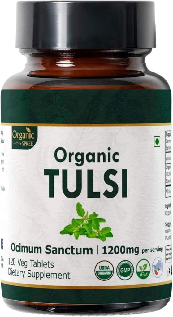 Tulsi 120 Comprimés – USDA Organic Holy Basilic – soutient le stress et l'équilibre adaptogène