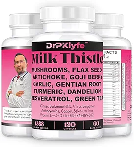 Capsules de chardon de lait pour la désintoxication du foie et le soutien de nettoyage – avec racine de dandelion, resvératrol, artichaut, Moringa, Silymarin – 120 capsules (approvisionnement de 60 jours)