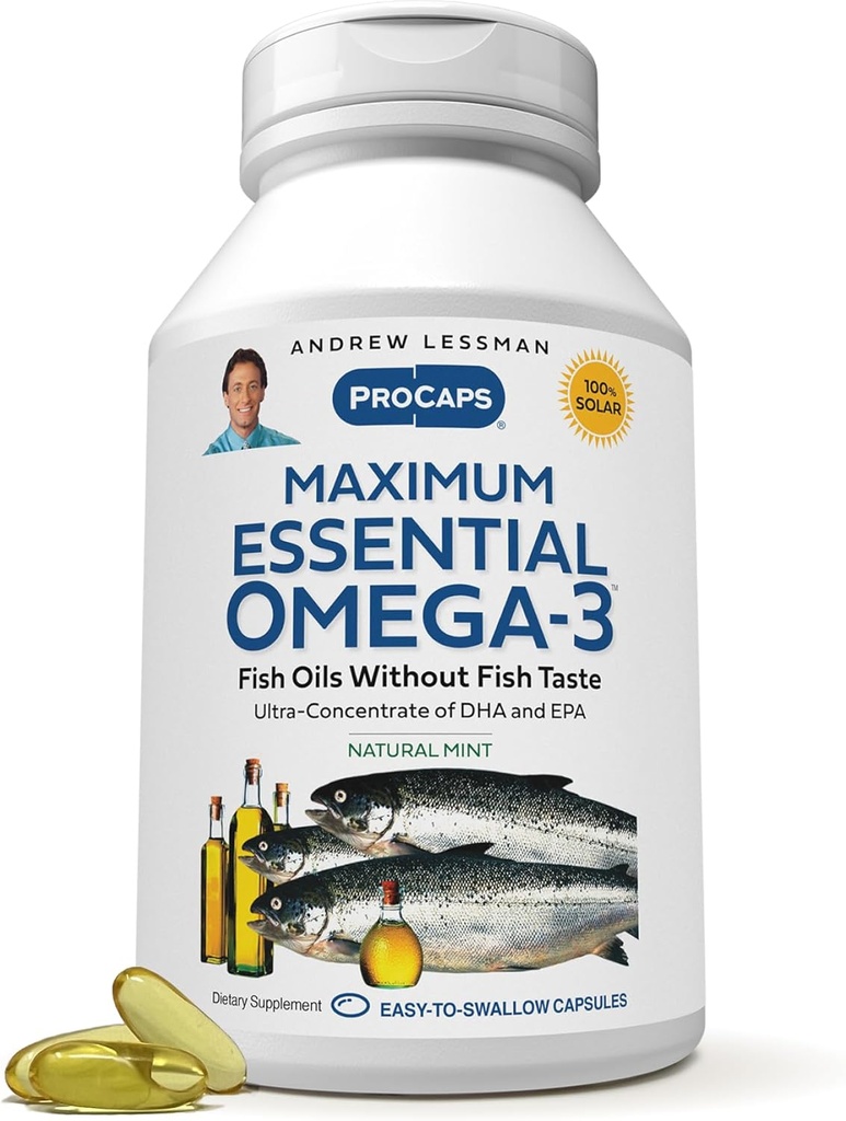 ANDREW MOINSMAN Maximum essentiel Omega-3 Menthe - 60 Softgels - Ultra-Pure, Haute puissance Omega-3 Huiles. Haut DHA, pas de soulèvement de l'estomac, pas de contaminants, pas de mercure. Petits softgels faciles à avaler
