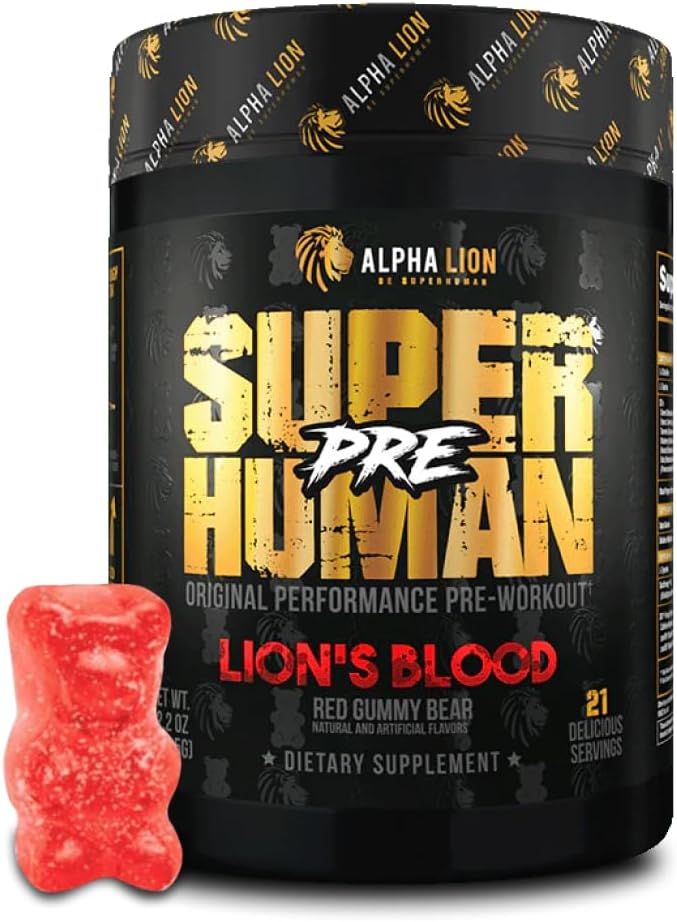ALPHA LION Poudre de pré-entraînement, Beta Alanine, L-Taurine et caféine Tri-Source pour l'énergie soutenue et focale, Oxyde nitrique et Citrulline pour pompe (21 portions, saveur de sang de Lion), paquet de 1