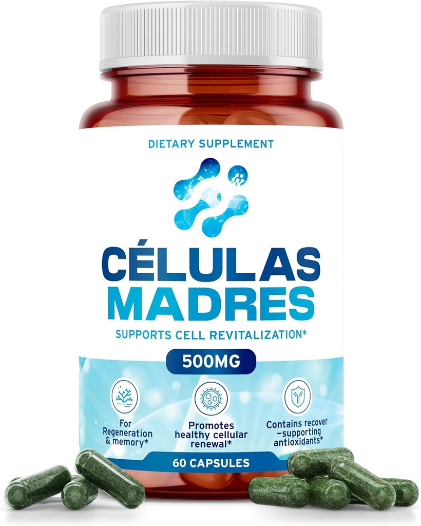 Suppléments de cellules souches 500mg (60cap) Anti-âge naturel et soutien de la longévité avec Spiruline et Chlorella, Boost renouvellement cellulaire, restaurer l'énergie juvénile, réduire la douleur articulaire – Celulas Madre