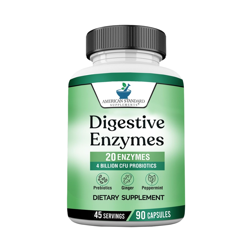 Enzymes digestifs plus probiotiques et prébiotiques, 120 capsules de légumes, pour la digestion avec Amylase, Bromelain, Papaine, Lipase, Lactase, Protease, Papaine, Cellulase, Vegan & Sans gluten, 2 mois d'approvisionnement