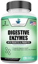 Enzymes digestifs plus probiotiques et prébiotiques, 120 capsules de légumes, pour la digestion avec Amylase, Bromelain, Papaine, Lipase, Lactase, Protease, Papaine, Cellulase, Vegan & Sans gluten, 2 mois d'approvisionnement