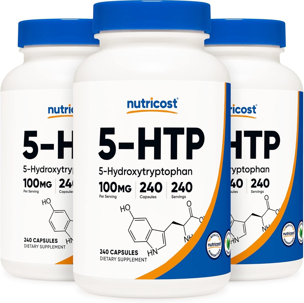 Nutricost 5-HTP 100mg, 240 Capsules végétariennes (5-Hydroxytryptophane) - Sans OGM et sans gluten (3 bouteilles)