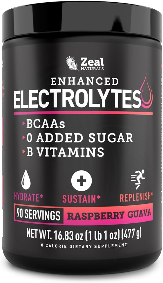 Zeal Naturals Electrolyte Powder Recovery Drink (90 portions) w 0 sucre + BCAAs + B-Vitamines Electrolyte Supplément w Potassium Zinc & Magnésium pour l'hydratation - Keto Electrolytes