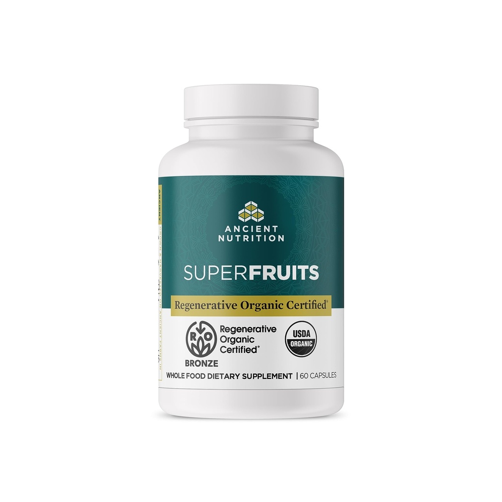Gélules de SuperFruits certifiés biologiques régénératifs, soutient la santé du système Gut et immunitaire, fait avec des probiotiques, dragonfruit, mûre et Goji, 60 comte