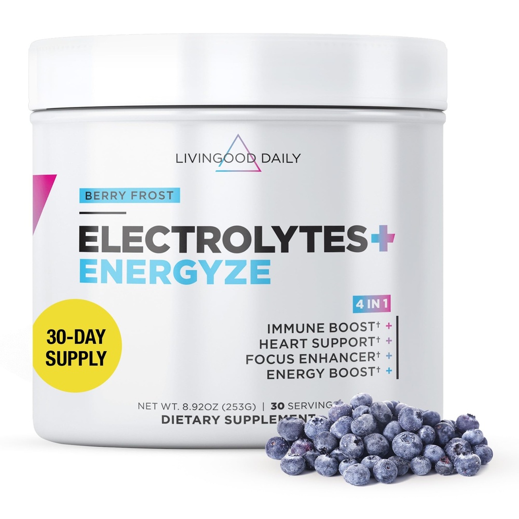 Livingood quotidien électrolytes poudre, électrolytes boisson d'hydratation mélange avec la vitamine C, Magnésium, Taurine et sel de mer, supplément d'électrolyte pour l'énergie et l'hydratation, Keto, Berry Frost Flavor, 30 Srvgs