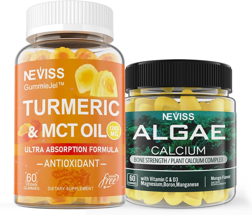 NEVISS sans sucre curcumin curcumin sans sucre + supplément de calcium d'algues marines 600mg, haute absorption, végétalien