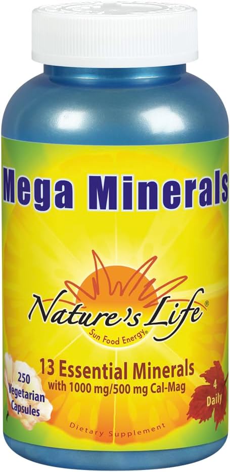 Nature's Life Mega Minerals Complex.com Complet Multi Mineral + Supplément Vitamine D.com 250 Capsules végétariennes