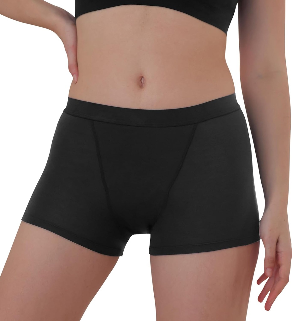 Sous-vêtements de boxe pour femmes anti-fuite rechargeable Urine Incontinence Shorts 2.0OZ (Noir, X-Large)