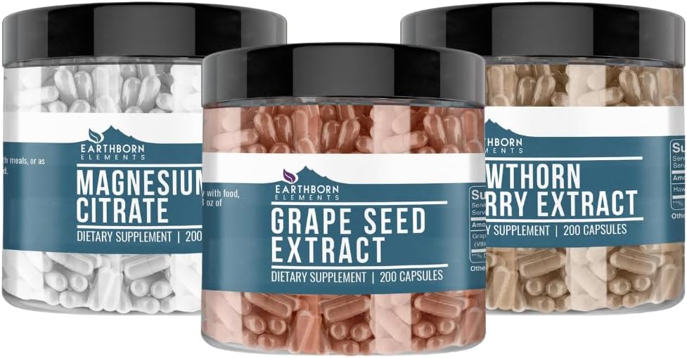 Éléments d'origine terrestre Berry d'épines, graines de raisins et ensemble de citrates de magnésium (200 capsules), purs et non dilués, sans additifs